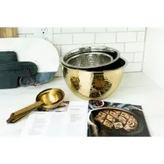 Storied Home Transitional Hammered Stainless Steel Bowls, Gold Finish, Set of 3 Sizes