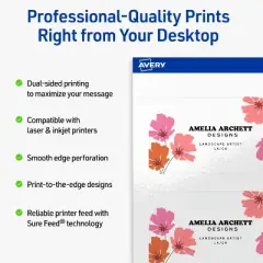 Avery Printable Leaf Business Cards, Sure Feed Technology, 2" x 3-1/2", Glossy White Cardstock, Print-to-The-Edge, Laser/Inkjet Printable, 80 Total