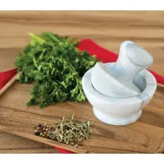 2pc Marble Mortar and Pestle White - Fox Run: 4" Pinch Bowl Set, Hand Wash, 4.25" Height, 2-Piece Marble Kitchen Tool