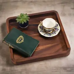 Kalmar Home Acacia Wood  Square Serving Tray - Solid Bottom - 15"