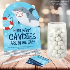Big Dot of Happiness Shark Zone - How Many Candies Jawsome Shark Party or Birthday Party Game - 1 Stand and 40 Cards - Candy Guessing Game