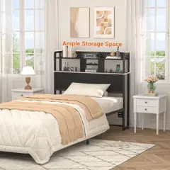 Aheaplus Storage Headboard with Led Lights & Charging Station