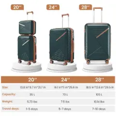 Gulches 4-Piece Army Green Luggage Set (14", 20", 24", 28") - Expandable Lightweight Suitcases, Durable PP Material, TSA Lock
