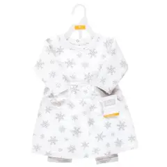 Hudson Baby Toddler Girl Quilted Cotton Dress and Leggings, Silver Snowflakes
