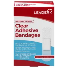 Leader Antibacterial Clear All One Size Adhesive Bandages 30 ea