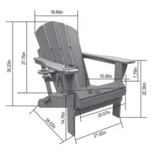 Gulches HDPE Folding Adirondack Chair with Dual Cup Holder - Composite Adirondack Chair with Wood Texture- Gray