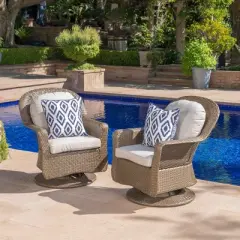 FIONECA Outdoor Swivel Club Chairs Set of 2, All-Weather Acacia Wood Frame with Cushions, 360&iexcl;&atilde; Swivel Patio Chairs