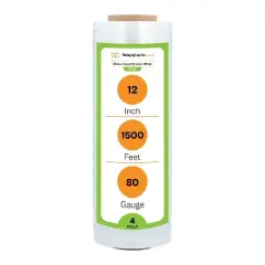 PSBM 12" x 1500' 4 Rolls Blown Hand Shrink Film Packaging Stretch Wrap 80 Gauge Clear