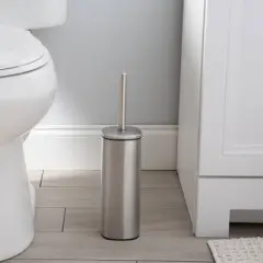 Moda at Home Bryant Powder Coated Toilet Bowl Brush Holder with Handle Silver