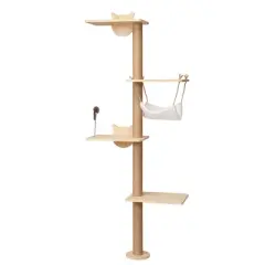 DOMETOUR Wall-Mounted Cat Scratching Pad for Small to Large Cat, Indoor Wood Cat Tree with Hammock, Cat Scratcher Perch