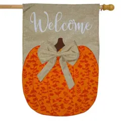 Autumn Pumpkin Burlap House Flag Welcome 28" x 40" Briarwood Lane