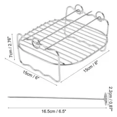 Unique Bargains Air Fryer Double Layer Rack with 3 Skewers Silver Tone