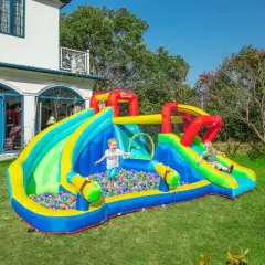 Outsunny 5-in-1 Inflatable Water Slide Kids Bounce House Water Park Includes Trampoline Slide Water Pool Cannon Climbing Wall with Carry Bag