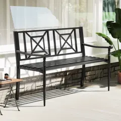 Tangkula Patio Metal Sofa Garden Bench Heavy-duty Park Loveseat Chair Seat