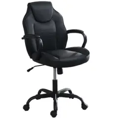 APRILSOUL Gaming Office Chair Black Faux Leather 1pc Chairs Casters Plush Padded Chair w Arms Comfortable Modern Stylish