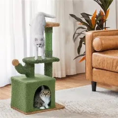 Yaheetech 29"H Cactus Cat Tree Cat Furniture with Natural Sisal Green/Brown