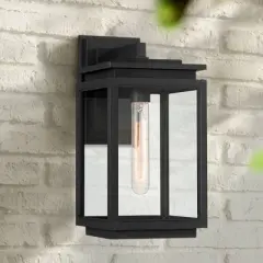 Possini Euro Design Atkins Modern Outdoor Wall Light Fixture Matte Black 14 1/4" Clear Glass for Post Exterior Barn Deck House Porch Yard Posts Patio