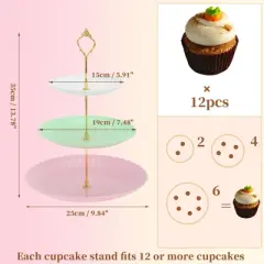 Unique Bargains 3 Tier Dessert Cupcake Stand Wave Style with Tiered Serving Tray for Donuts Fruits White Pink Gree