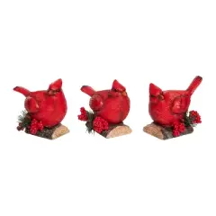 Transpac Set of 3 Holiday Cardinal Figurines Christmas Home Decorations Resin Decorative Objects