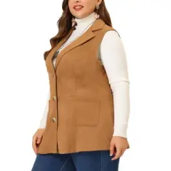 Agnes Orinda Women's Plus Size Lapel Suede Long Sleeveless Fashion Vest