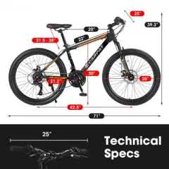DSVIMOY Mountain Bike, 21 Speeds with Mechanical Disc Brakes, Suspension MTB Bikes Mountain Bicycle for Adult and Teenagers, Orange, 71*25*39.3