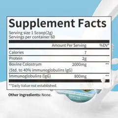 Alliwise Bovine Colostrum Supplement,Pure 40% IgG Colostrum Powder for Gut, Bone, Exercise, Immune, Non-GMO, 4.23 Oz