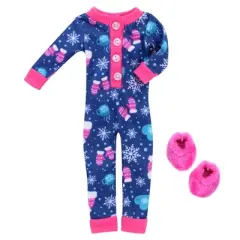 Sophia&rsquo;s One Piece Winter Pajamas and Slippers for 14.5" Dolls, Blue/Hot Pink