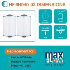 Hurricane Filters Advanced Spa Filter Cartridge for Unicel: 6CH-940, PWW50P3, Filbur: FC-0359, and Waterway Front Access Skimmer Models, 9 Pack