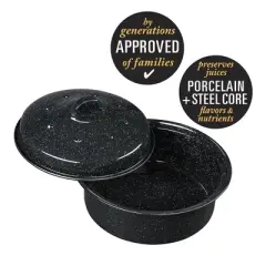 Granite Ware 3 Lb. Capacity Covered Round Roaster, Speckled Black Enamel On Steel