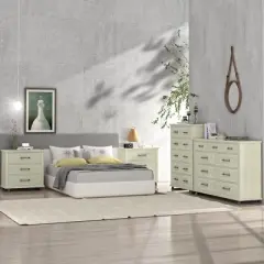 Festivo 4pc Contemporary Bedroom Chest Dresser and Nightstand Set Saw Cut Off-White: Includes Storage & Horizontal Dresser