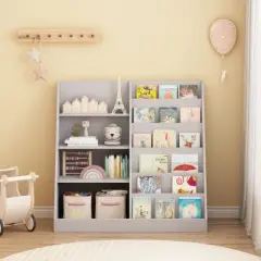 LIVAREEmlen Bookshelf and Toy Storage Organizer, Multifunctional 4 Tier Wooden Book Shelf for Kids, Children, Toddlers