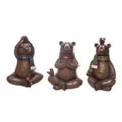 Transpac Small Resin Small Yoga Bear Figurine Set of 3 Christmas Home Decorations