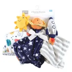 Hudson Baby Animal Face Security Blanket, Happy Planets 3-Pack, One Size
