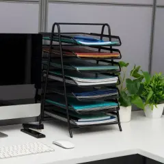 Mind Reader Metal 7-Tier Paper Tray Desktop Organization Set: Black Metal Desk Organizer for Office Supplies