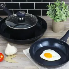 Oster Hawke Ceramic Nonstick Aluminum Frying Pan in Dark Blue