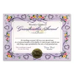 Beistle World's Greatest Grandmother Certificate, 5" x 7", (6/Pkg) Multicolored