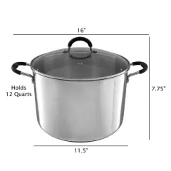 Hastings Home Large Stainless Steel 12-Qt Stock Pot With Lid &ndash; 11.5" x 7.5"