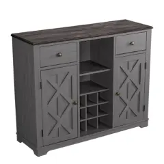 47" Wood Bar Cabinet with Brushed Nickel Knobs Gray - Home Essentials