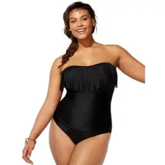 Swimsuits for All Women&rsquo;s Plus Size Fringe Bandeau One Piece Swimsuit