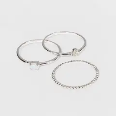 Sterling Silver with Opal and Cubic Zirconia Beaded Band Stacking Ring Set 3pc - A New Day&trade;