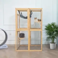AZL1 Life Concept Pet Crates and Houses Large Outdoor Cat Enclosure with Multi Level Climbing Platforms Safe Ventilated, Beige, 39.4"*33.3"*63.8"