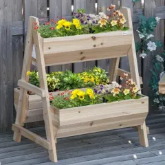 Outsunny Raised Garden Bed, 2 Tier Raised Planter Box with Stand, Nonwoven Fabric for Vegetables, Herbs, Flowers, 27" x 23" x 32", Natural