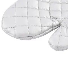 Unique Bargains Kitchen Bakery Heat Resistance Baking Insulated Oven Mitt Gloves Silver White 1 Pair