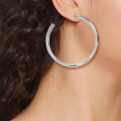 Silver Plated Brass Large Tube Hoop Earrings - A New Day&trade; Silver