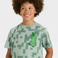 Minecraft Boys' Creeper and Dog Short Sleeve Graphic T-Shirt - Sage Green