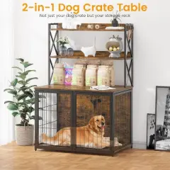 Acekool Wooden Dog Crate Furniture - Stylish End Table with Storage & 4 Doors for Small/Medium Dogs