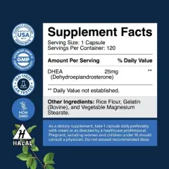 Pure DHEA 25mg for Women & Men, DHEA Supplement for Mood Energy & Immune Support, Hormone Balance Supplement, Nature's Craft, 120ct