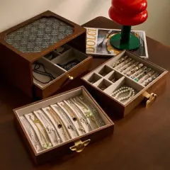 Wooden Jewelry Case with Drawers, Clover-Shaped Brass Lock, Gift-Ready Walnut Storage for Women