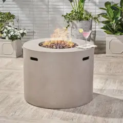 Aidan Round 31" Lightweight Concrete Gas Fire Pit - Light Gray - Christopher Knight Home