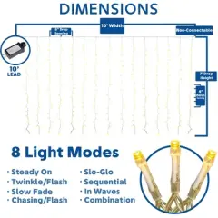Novelty Lights LED Curtain Lights 300 LED Warm White 8 Function Non-Connectable Clear Wire